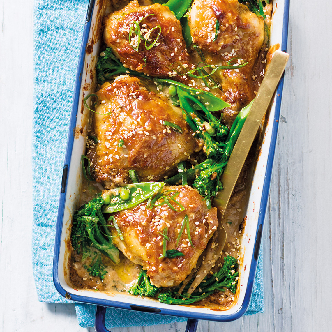 Satay chicken traybake